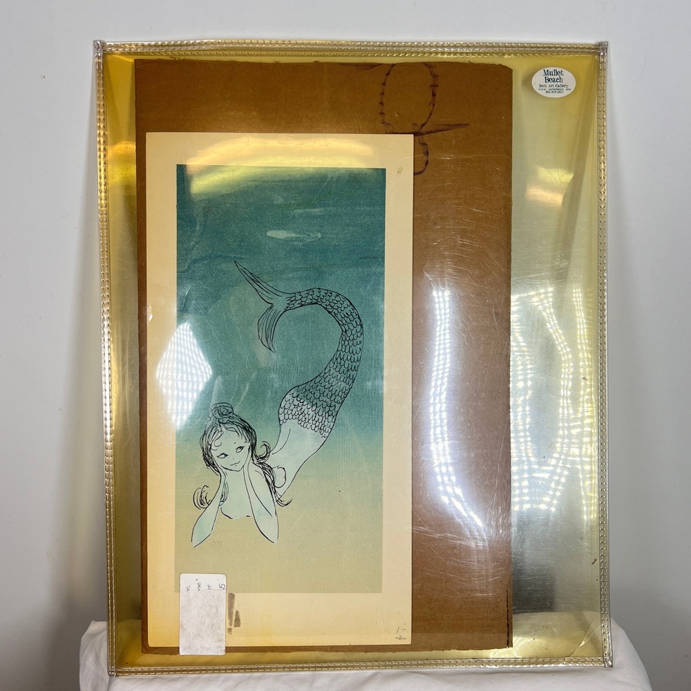Mermaid Woodblock Print Mermaid‎ Art Unsigned 17"x8" - Picture 2 of 10